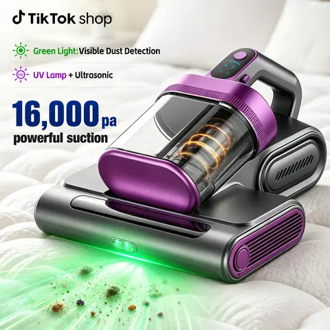 Cordless Mattress Vacuum Cleaner, 16Kpa Deep Clean Bed Vac with 80000 RPM Tapping, UV-C Light & Ultrasonic, Dual HEPA Dust Cup for Sofa, Crib and Pet Hair