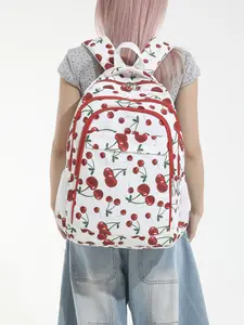 1pc  Women's backpack with large capacity, cherry pattern zipper closure, fashionable and versatile, suitable for students to go to school, campus, commuting, shopping, women's backpack Cute Versatile Backpack