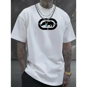 Rhino & Lightning Bolt Graphic T-Shirt 100% Cotton Edgy Streetwear Tee Bold Minimalist Animal Print for Men Menswear Top