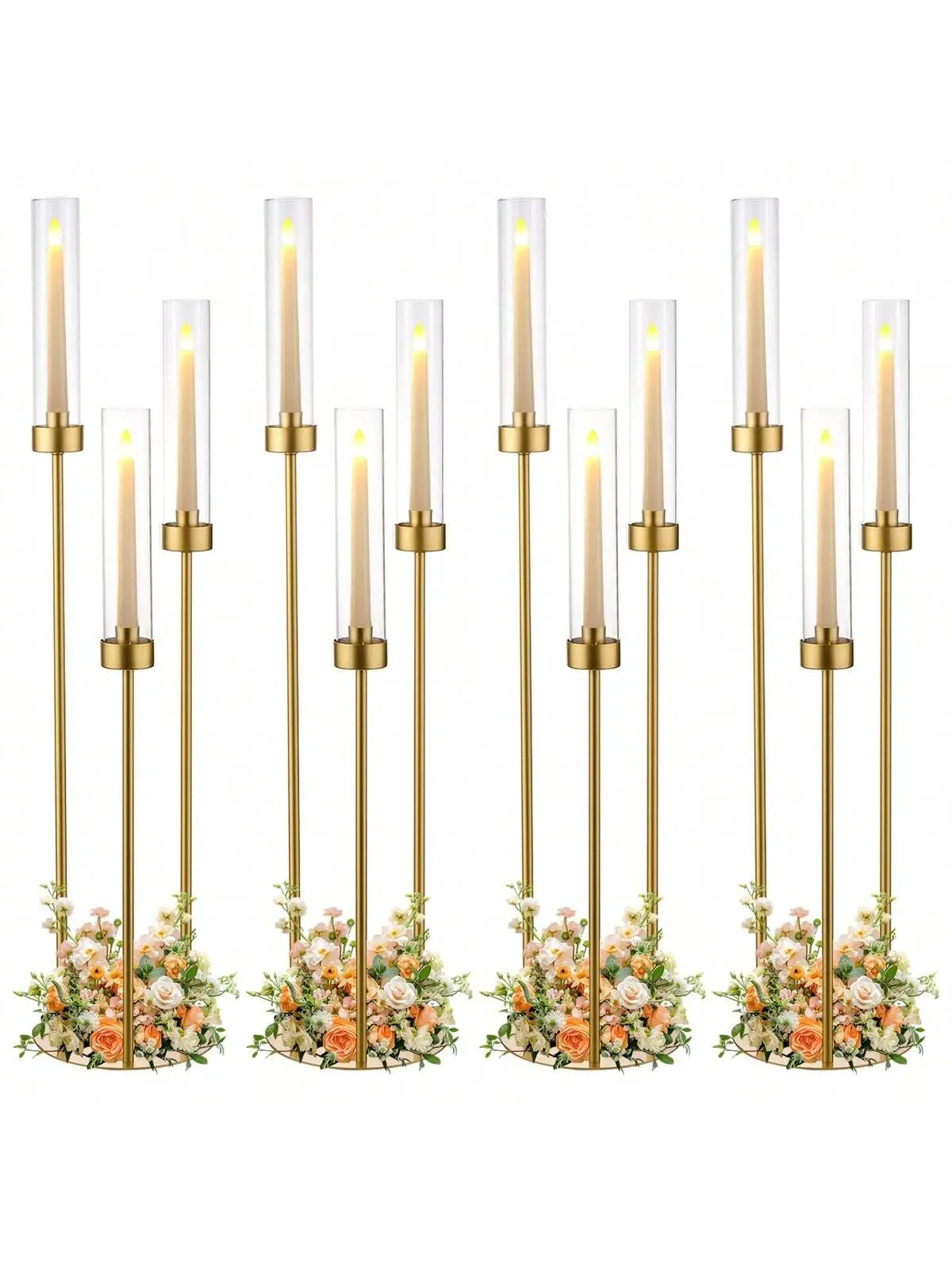VINCIDERN 3 Arm Gold Candle Holders,33.8in Metal Candelabra Decorative Candlestick Holder with Acrylic Shades for Wedding Table Centerpieces Birthday Party Home Decor