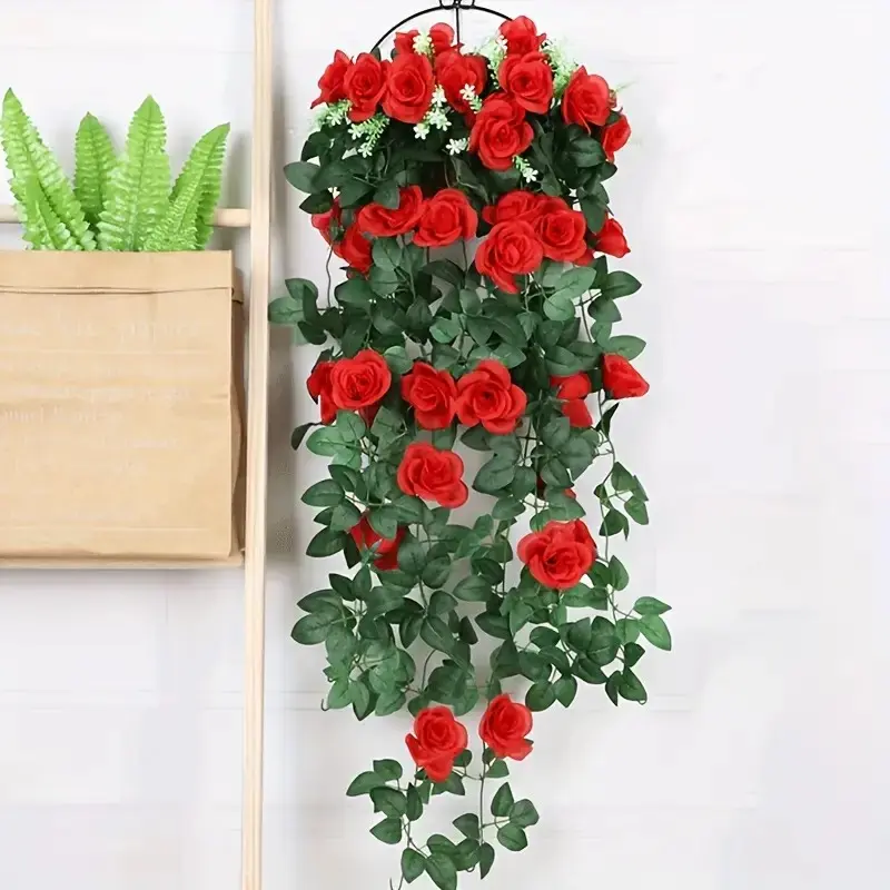 2 pieces of simulation rose hanging rose rattan simulation hanging basket plant rattan