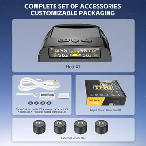 Tire system, solar charging function tire system, RV tire pressure monitoring system with 4 external sensors and 6 modes, LCD real-time display, sport utility vehicle tire pressure monitoring system. Essential items for safe vehicle operation