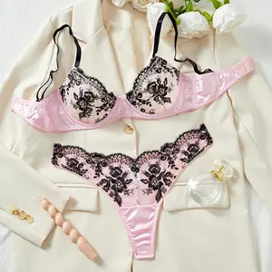 New Flower Embroidery Sweet French Push up Sexy Underwear Suit Women