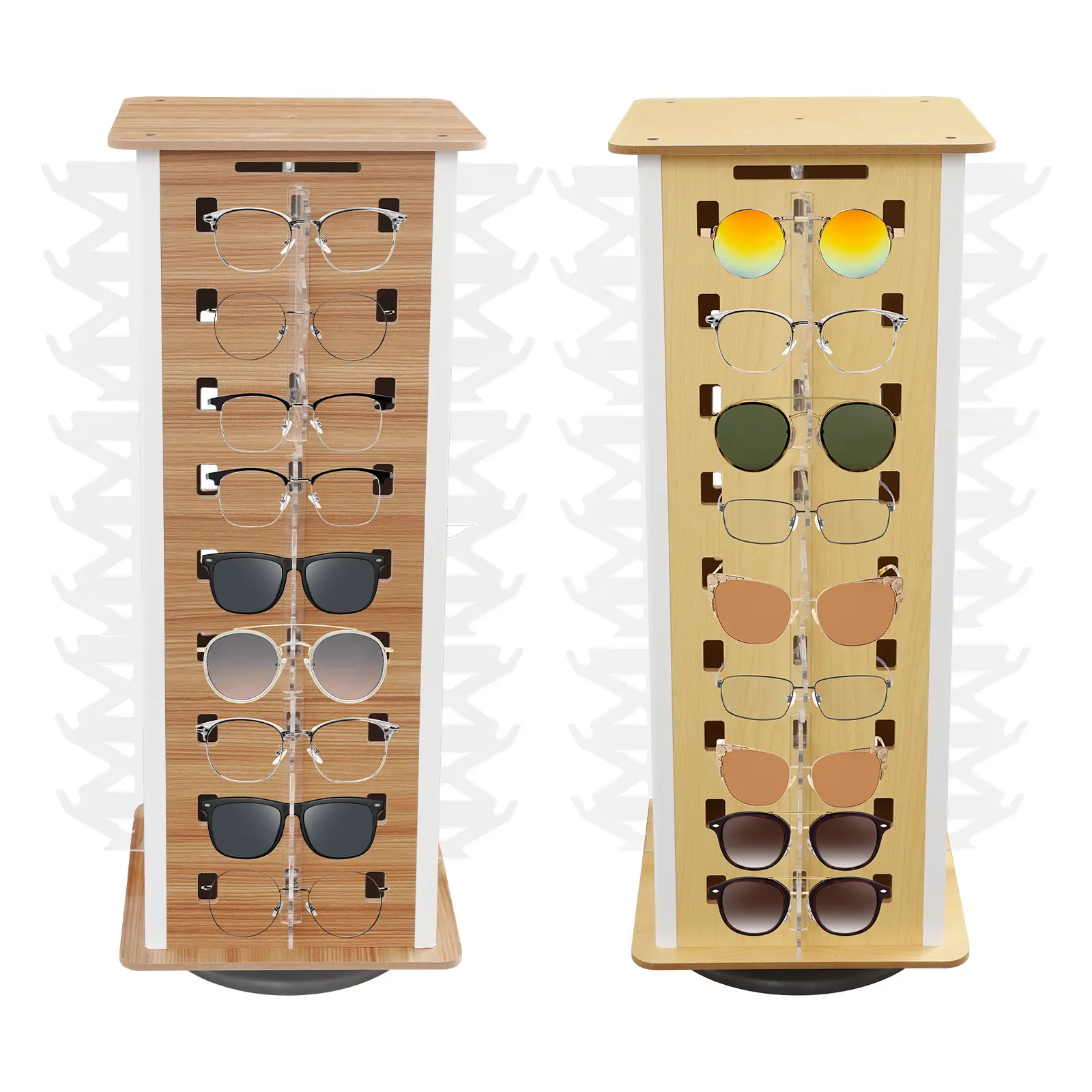 36-Pair 360° Rotatable Veneering Process Wood Square Frame Eyeglasses & Sunglasses Rack - Adjustable Freestanding Holder for Home, Optical Stores (Display Eyeglasses, Hang & Display Sunglasses), Hang And Display Sunglasses, Sunglasses & Eyeglasses