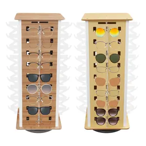 Modern 36-Pair 360° Rotatable Sunglasses & Eyeglasses Display Rack - Freestanding Wood Stand for Home Decor, Optical Stores & Malls Organiser Wooden