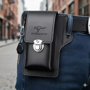 Vintage Leather Waist Bag for Men: Multi-Function Belt Phone Holster Wallet with Adjustable Strap, Anti-Slip Design for Outdoor Travel Hiking Gear, Durable Protective Case, Side Pouch