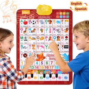 Interactive Bilingual Alphabet Wall Chart for Kids - English & Spanish Talking Poster with Songs, Numbers 1-20 & Piano Keys, Talking Musical Wall Chart With Interactive Touch Buttons Learning Toys for Toddlers 1- 6 Years