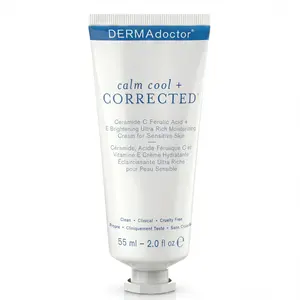 DERMAdoctor Calm Cool + Corrected Dermatologist Vitamin C Face Cream with Ferulic Acid+Vitamin E Oil, Ceramide Moisturizer for Sensitive Skin - 2.0 oz