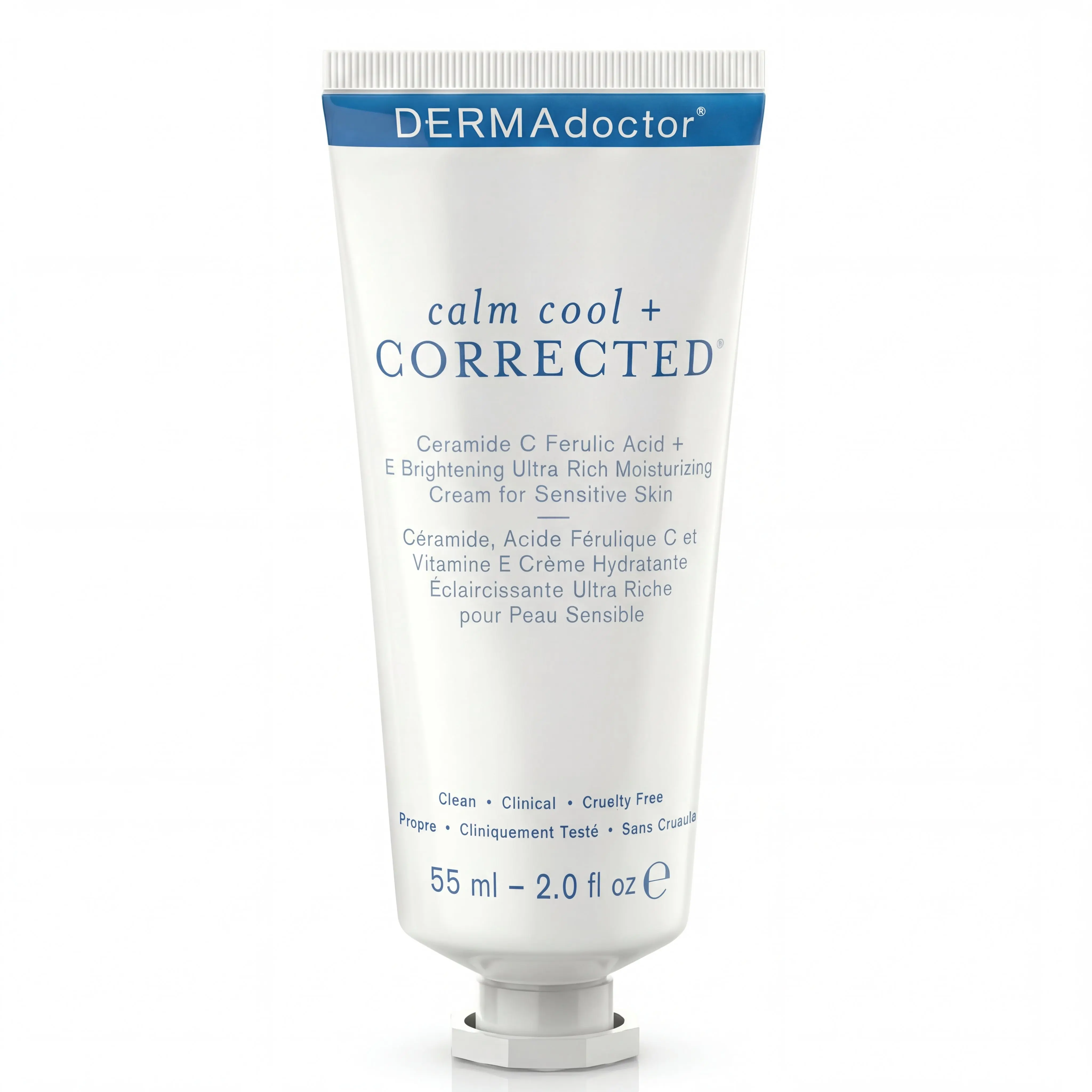 DERMAdoctor Calm Cool + Corrected Dermatologist Vitamin C Face Cream with Ferulic Acid+Vitamin E Oil, Ceramide Moisturizer for Sensitive Skin - 2.0 oz