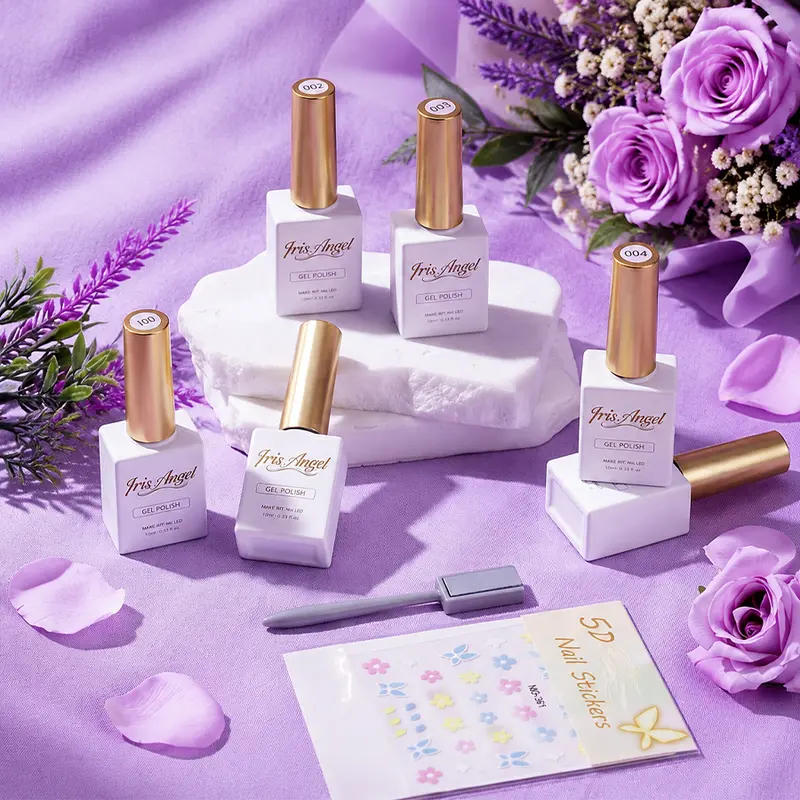 Iris Angel Jelly Gel Nail Polish Set - 5 Translucent Nude Pink Jellies, 1 Crystal Cat Eye Gel, Soak-Off UV Formula, Nail Care Manicure Kit for Work & Everyday Wear, All Seasons Neutral Tones