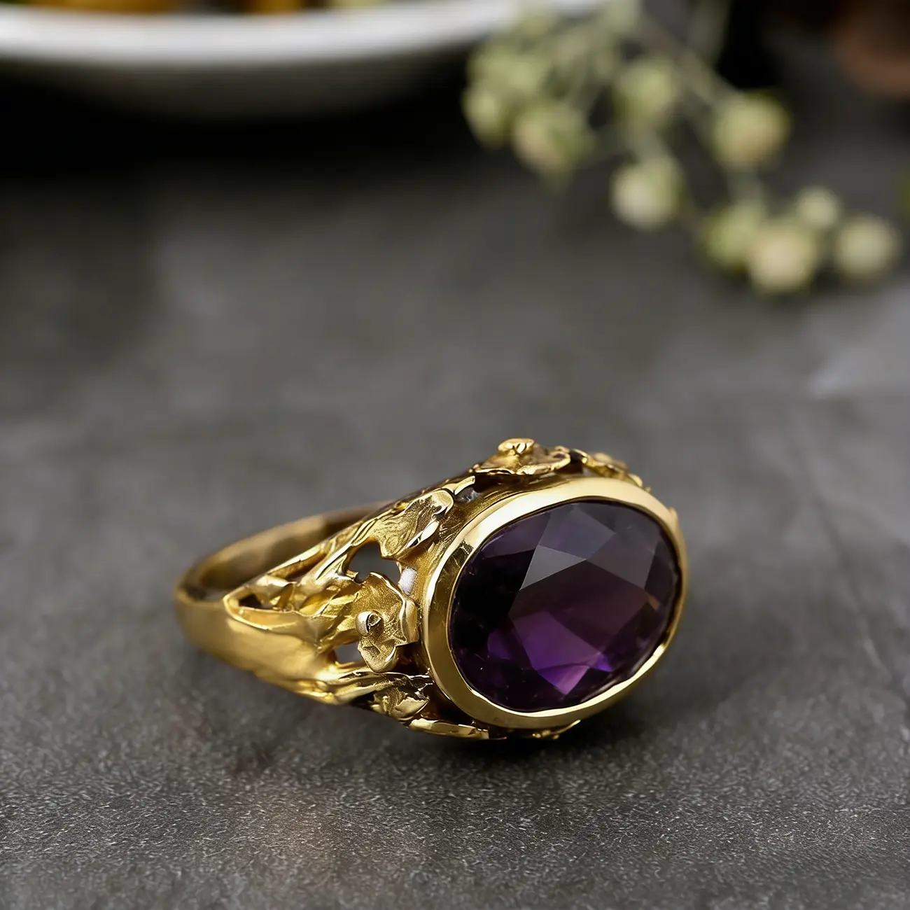 Vintage style incorporating naturalism and Art Deco elements, floral carving ring, Art Nouveau style ring, Victorian style jewelry, perfect gift for women