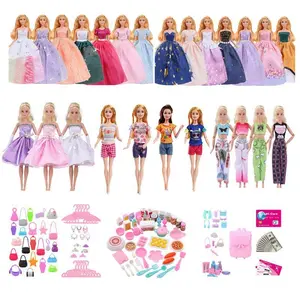 143 Pieces 11.5 Inch Doll Accessories, Fashion Clothes, High Heels, Bags, Hangers, Kitchen Toys, Unisex