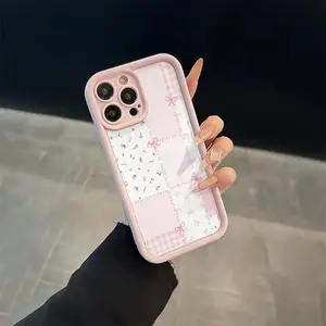 Cartoon Pink Patch & Bowknot Protective Case. Compatible with iPhone 17 Pro; also fits iPhone 16, 15, and 14 Pro Max models. Drop-resistant and shockproof—compatible with the 13, 12, and 11 series.