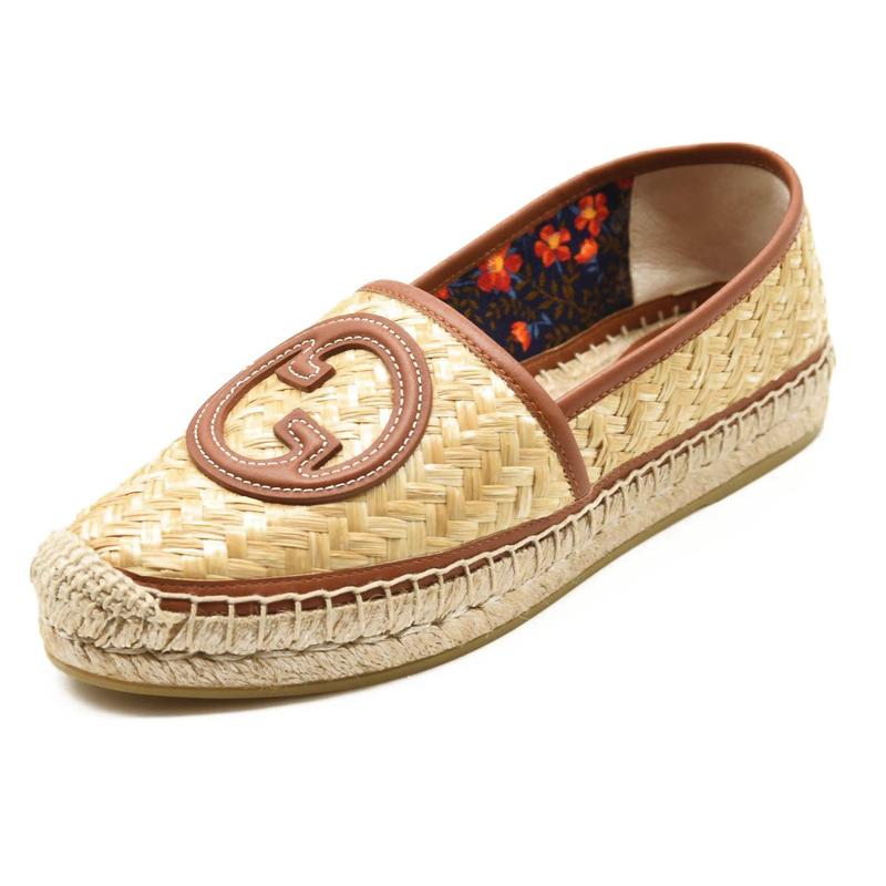 Pre-owned GUCCI Adela GG Raffia Espadrilles US 6.5