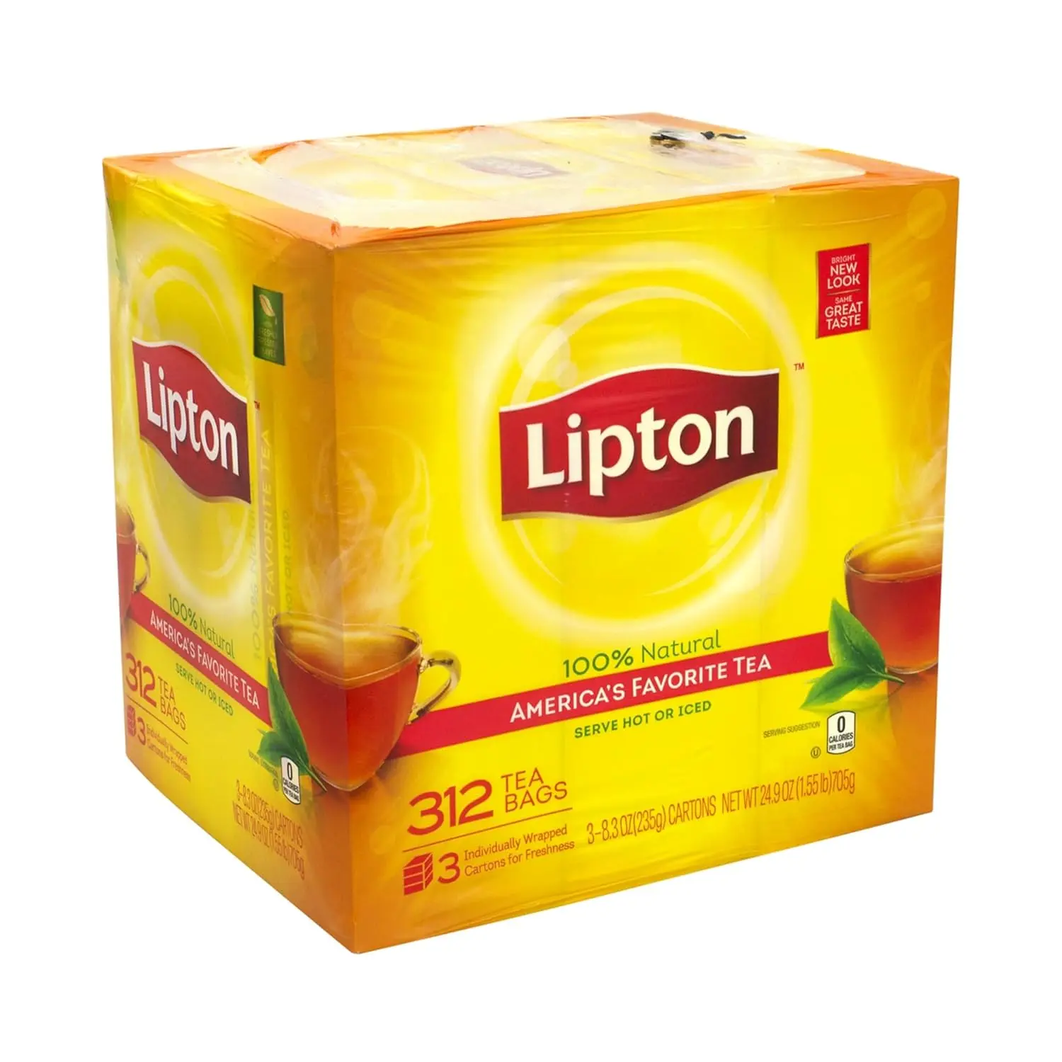 Lipton® Individually Wrapped 100% Natural Black Tea Bags, 1 Oz, 312-Count Carton - Ideal for Offices, Serve Hot or Iced, Restaurants, Consistent Flavor