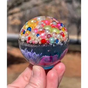 Resin Sphere with Bright Bubbles and Ink Drops