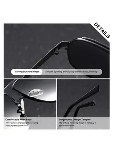 Luckace Men's Polarized Sunglasses, Stainless Steel Frame, Uv400 Protection, Casual Style, All Seasons, Driving, Golf, Travel