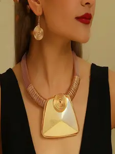 Fashion Statement Handwoven Wide Resin Pendant Necklace Earrings Set