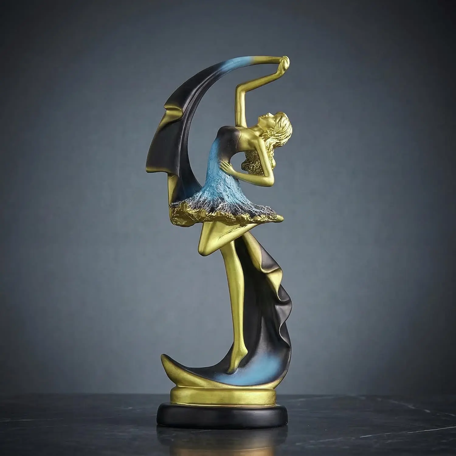 Modern Gold Dancer Sculpture, Elegant Art Statue for Tabletop Decor, Luxury Home Accent for Living Room, Shelf, Coffee Table, Office Desk, Contemporary Decorative Figurine Gift for Wome