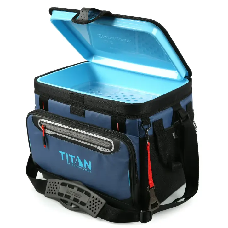 Titan Arctic Zone 30 Can Soft Cooler Bag 20 Quart Zipperless Leak Proof for Beach Camping Picnic Ocean Blue