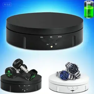 360 Degree Rotating Display Stand for Jewelry, Watch, Cake Decoration, 3D Models, 5.74inch Diameter with 22lbs Capacity, Electronic Turntable for Photography, Reusable Motorized Stand --Black Organiser Racks Smooth Adjustable