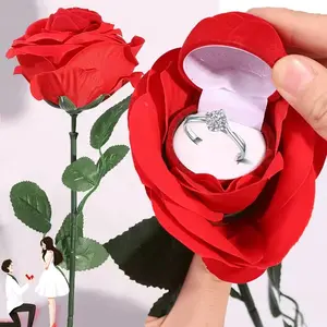 Romantic Rose Ring Box, Classic Style, Wooden Interior, Plastic Material, Snap Closure, Perfect for Wedding, Valentine's Day, Engagement, Anniversary