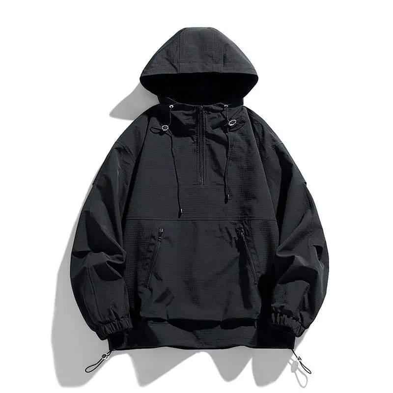 2025 Spring Autumn New Workwear Hooded Softshell Jacket Men's Casual Loose Coat