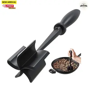Meat Chopper for Hamburger, Premium Heat Resistant Masher and Smasher for Ground Beef, Ground Turkey and More, Nylon Ground Beef Chopper Tool and Meat Fork, Non Stick Mix Chopper (Black)