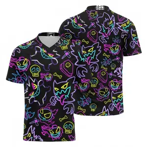 Gengar Jersey Shirt Tropical Button Up Shirt, Short Neon Ghost Pattern Matching Set Unisex Outfit Gengar, Shirt Gifts