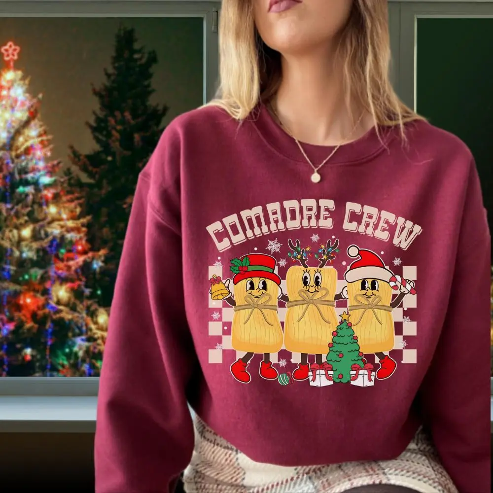 Comadre Crew Christmas Tamales Sweater, Cute Comadre Christmas Clothes, Mexican Tamale Season, Spanish Christmas Crewneck Shirt, Mexican Food Christmas Sweater,  Spanish Xmas Shirt, Mexican Food Christmas Gifts, Tama la la la la Png,Señora Era