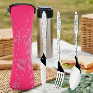 Stainless Steel Camping Cutlery Set, portable Travel Utensils for outdoor Picnic Office Hiking. Foldable spoon fork Knife with anti-Slip handle, lightweight durable dishwasher safe essentials for backpacking Lunchbox Meal Prep.