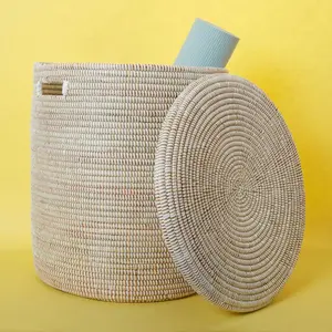 White Wicker Baskets with Flat Lids