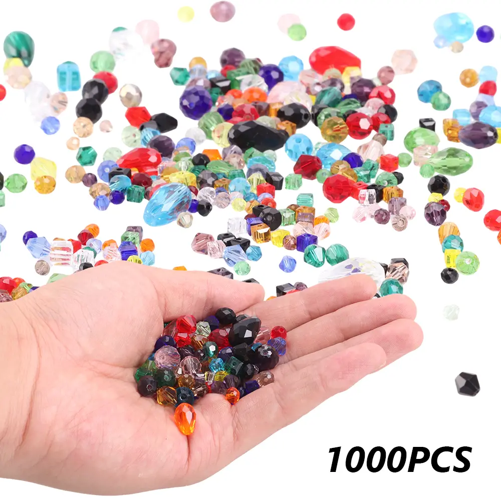 1000pcs Multicolor Artificial Crystal Beads with Teardrops - Mixed Shapes for DIY Crafting, Fabric Accessories, Decorations (Toys & Hobbies, Beading & Jewelry Making Supplies)