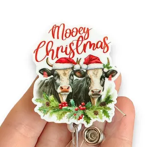Glitter My Badge Christmas cow nurse badge reel for nurse and hospital workers. Badge clip Badge pull - Retractable swivel clip with a 360 rotation. Great gift for coworker.