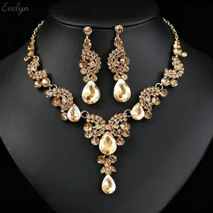 Teardrop Rhinestone V Shape Statement Jewelry Set, 2 Pcs Necklace Dangle Earring Matching Kit, Multi Cut Crystal Floral Cluster Formal Outfit Accessory for Women Date Evening Party Wear