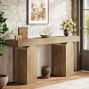 Tribesigns 63" Long Entryway Table, Farmhouse Console Table with 2 Arched Pedestal Legs, Wooden Sofa Behind The Couch for Entrance, Hallway, Living Room (Natural) king size bed frame set tv stand