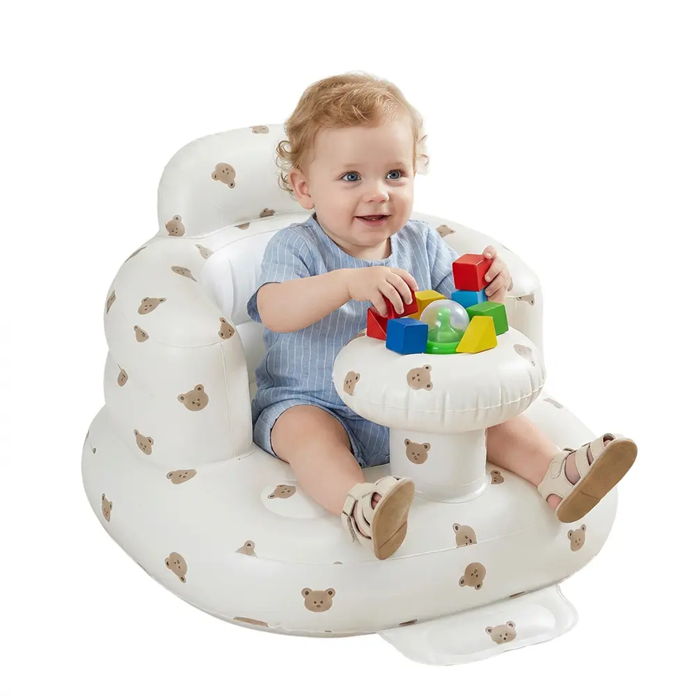 Inflatable Baby Seat for Babies 3-36 Months with Tray, Built in Air Pump Baby Chair Sit Me up Floor Seat for Baby, Bumbo Seat for Learning to Sit, Baby Feeding Sofa, Baby Camping Chair, Baby Beach Chair