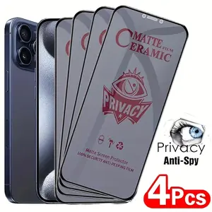 4 Pcs Matte Ceramic Privacy Protective Screen Protectors for iPhone 17/16/16E/16 Pro Max/16 Pro/15 Pro/15 Pro Max/14/Plus/13/12/11/Mini/X/XR/XS Max, Full Cover, Glossy Finish, Anti-spy Film [Not Glass]