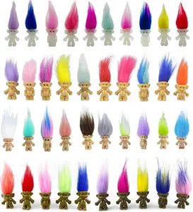 40pcs Luminous Mini Troll Dolls Glow in The Dark Vintage Action Figures Lucky Troll dolls 0.78" Bodies, 2" Hair. Cake toppers school project, arts and crafts Toys