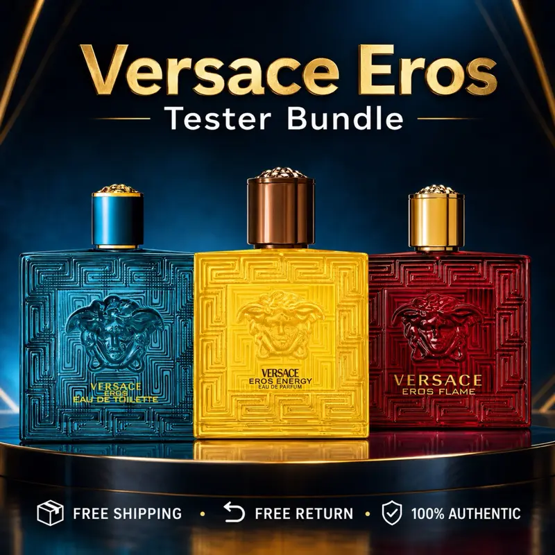 Versace Eros Tester Bundle Eros EDT + Eros Flame EDP + Eros Energy EDP 100 ML ( 3.4 Oz ) each