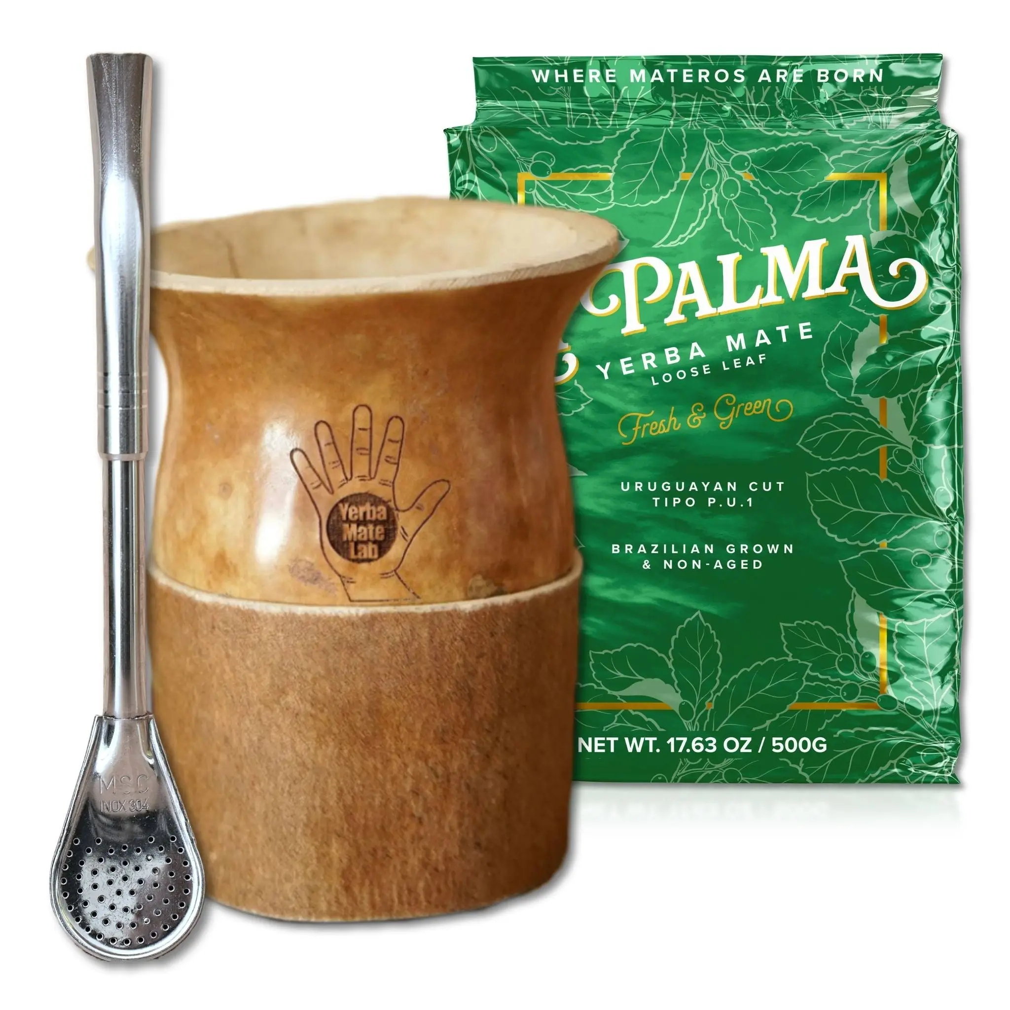 Calabash Yerba Mate Kit - Mate Gourd, Bombilla, & Yerba