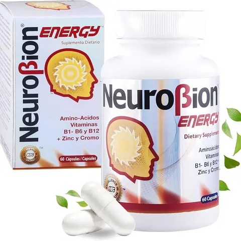 Neurobion Dietary Daily Energy Nootropic Supplement - 60 Unflavored Capsules with Amino Vitamins, B1-B2-B6-B12, Zinc & Chromium - Metabolism, Brain Health Support for Adults (Caffeine-Free, Prop 65 Safe) (Single Bottle) Daily Energy Supplement Nutrition S
