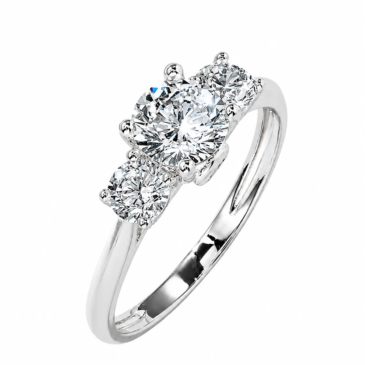 GLEKEY Classic 3-Stone Round-Cut Gold-Plated Sparkling Moissanite Engagement Ring, Artificial Gemstone Fine Moissanite Rings Jewelry Accessory