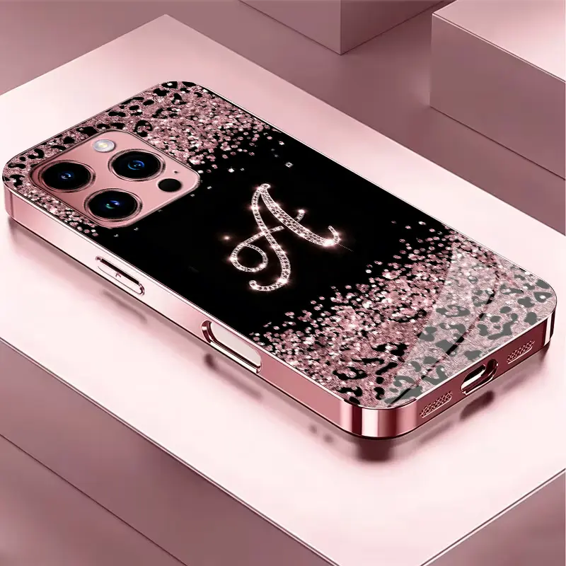 Suitable for [iPhone 14 Pro] Women's high-end phone case，electroplated glass phone cases,printed pattern; not a 3D diamond design.—big sale now on; choose from all 26 letters.YM99