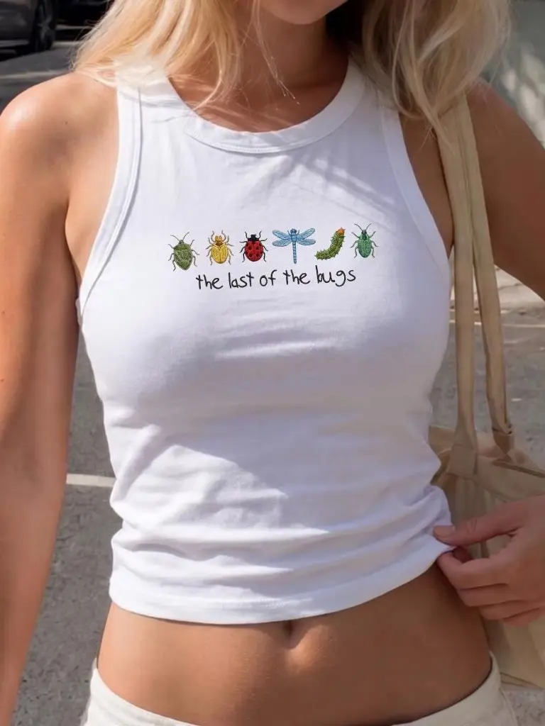 The Last Of The Bugs Embroidered Tank Top, Cottagecore Insect Crop Tee, Y2K Minimal Nature Aesthetic Shirt, Cute Entomology Gift for Her