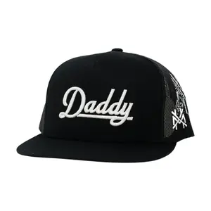 Daddy Trucker Hat Snapback Mesh Cap Premium White Embroidery Streetwear Dad Hat for Men Father's Day Gift Idea Stylish Flat Bill Black Headwear Comfortable Daily Wear One Size Fits All