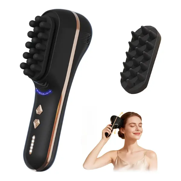 Cordless Electric Scalp Massager Comb - Plastic Body Self Care Gadget, 5-Speed Modes, Multiple Zones, Vibration Button, Auto Shut-Off, Portable Cordless/Casual Massage Device for Tight Muscle Relief & Relaxing Vibes