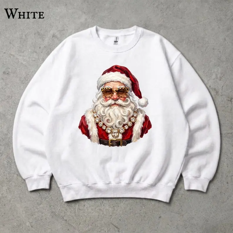 Cool Santa Shirt, Bling Chain Santa Sweatshirt, Vintage Christmas Shirt, Funny Santa T-Shirt, Retro Santa Graphic, Diamond Santa Sweater