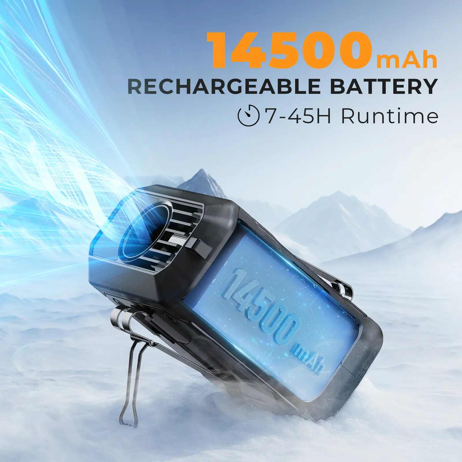 FrSara 0.65lb Waist Cooling Fan - 14500mAh Portable Charger Battery Powered Fan, Adjustable Wearable, 20H Runtime, 10-Speed, Lanyard, Flashlight, LED Display, Clip-On Belt for Outdoor Work, Father's Day Gift for Men