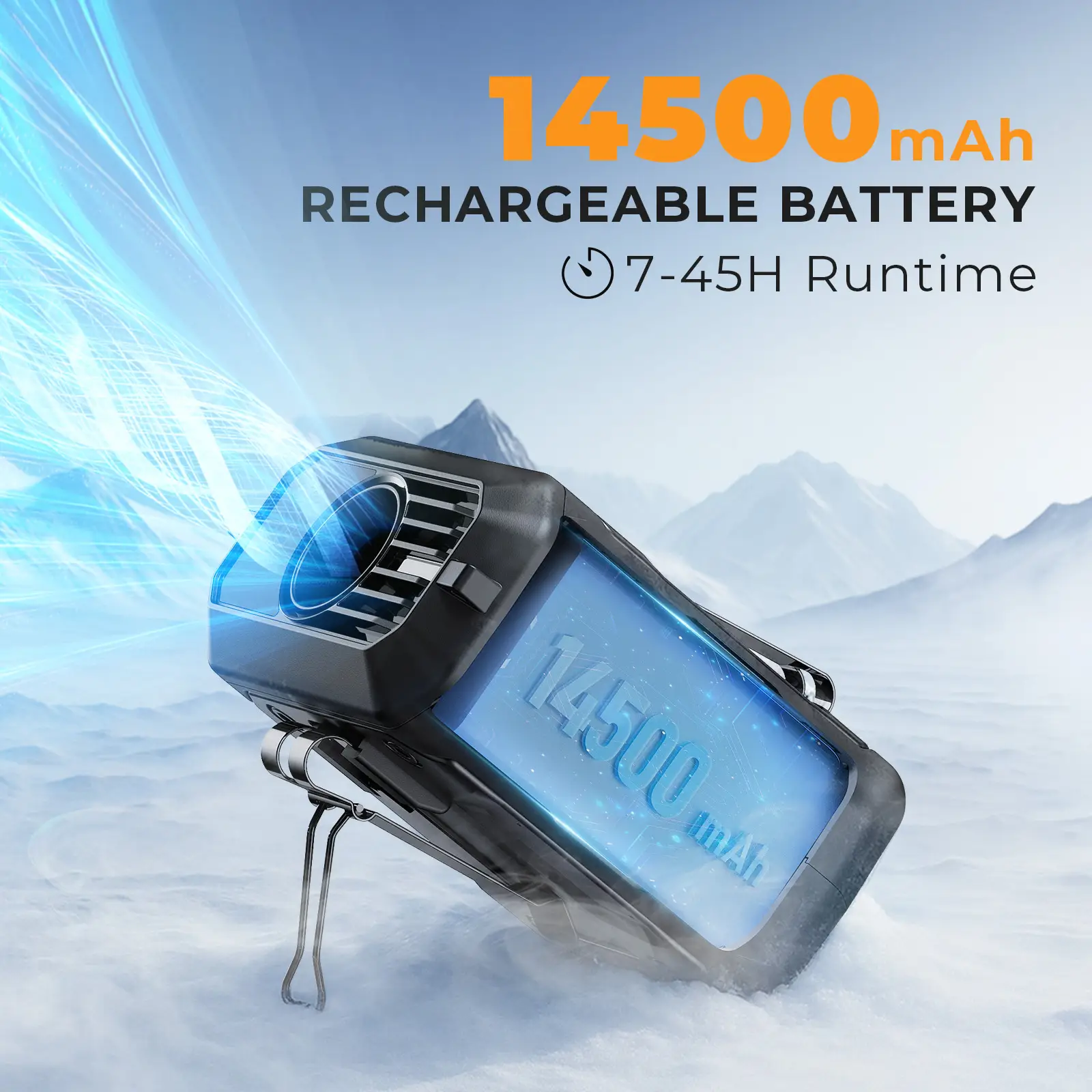 FrSara Waist Fan, 14500mAh PowerBank, Portable Rechargeable Fan, 45H Runtime, 10-Speed ​​Personal Fan w/Lanyard, Flash Light, LED Display, Clip on We